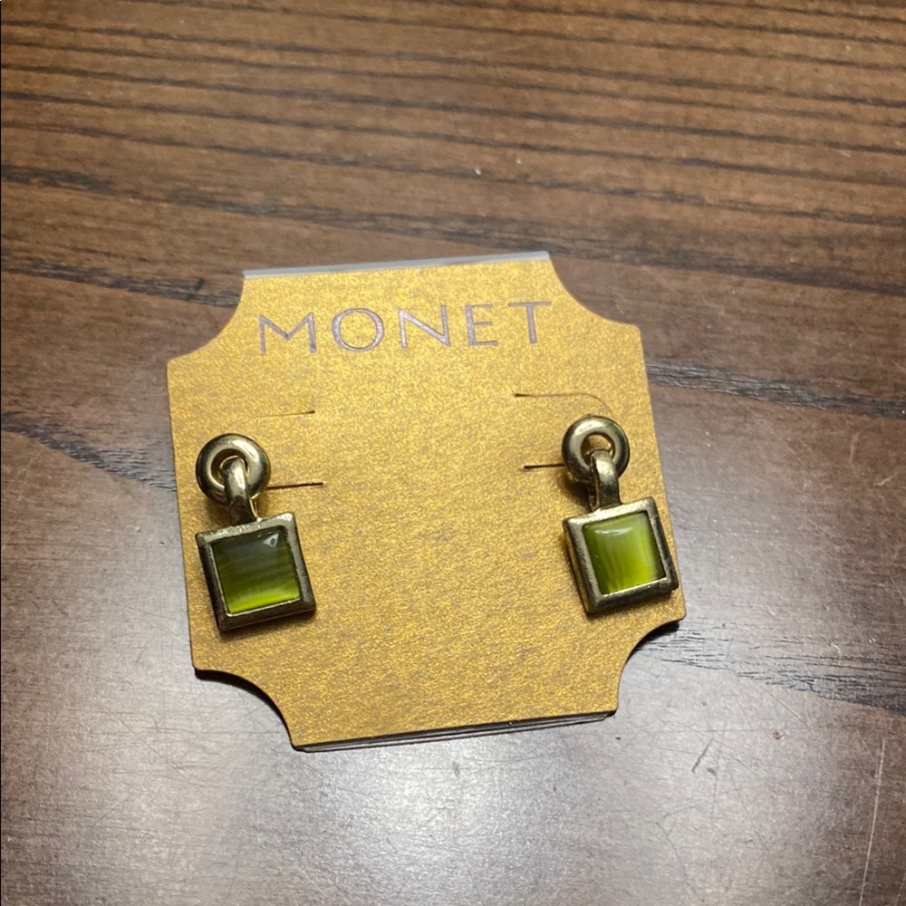 Monet Green Square Earrings
